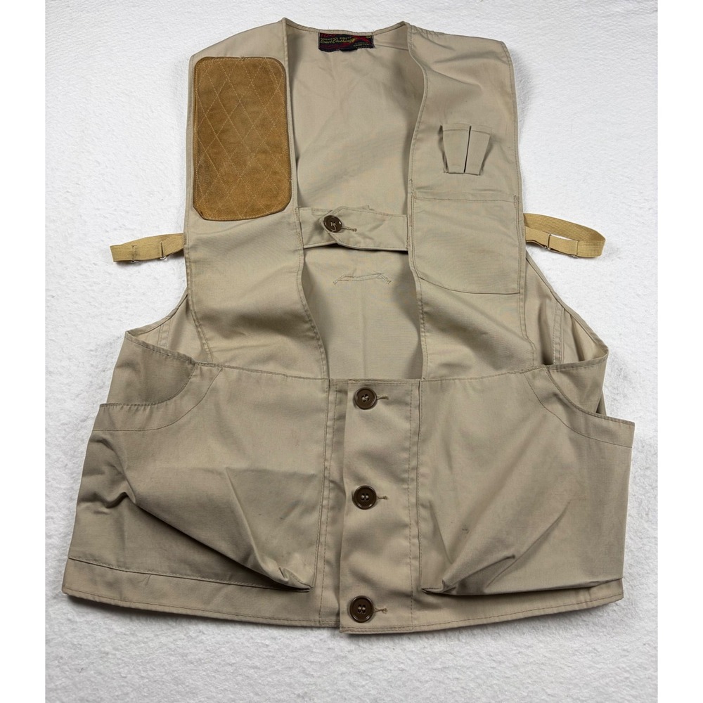 Vintage 1960 10-X Hunting Vest Tan Canvas Quilted Suede Patch Shell Loops